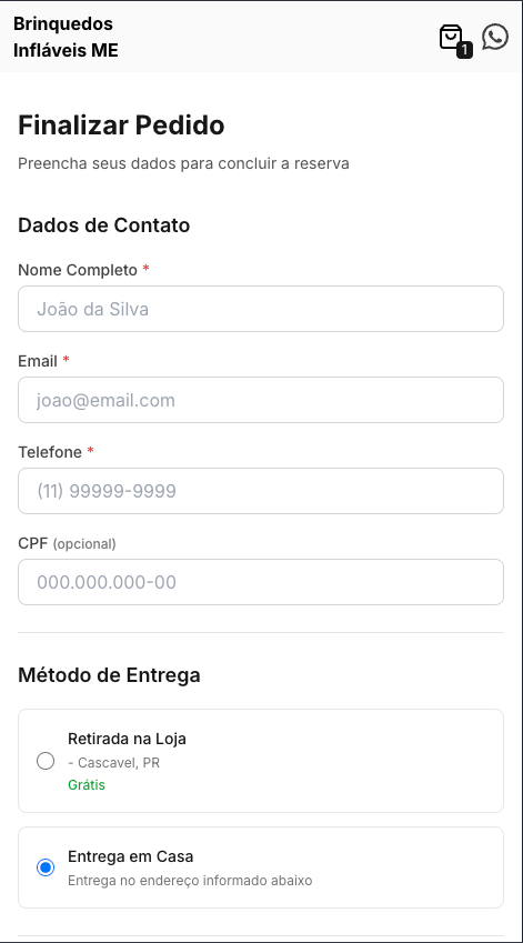 Formulário de checkout